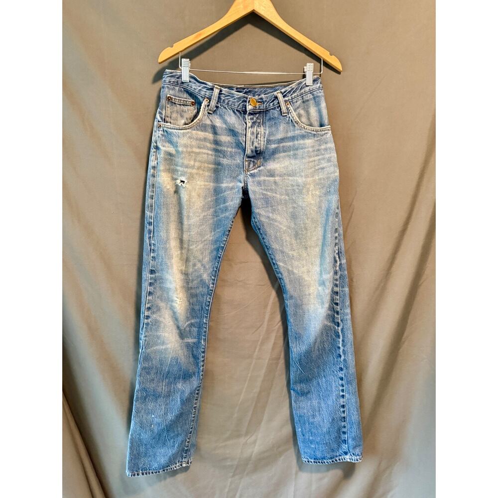 Ruell and Ray Jeans Men 32x34 Blue Light Washed Denim Distressed And Ripped